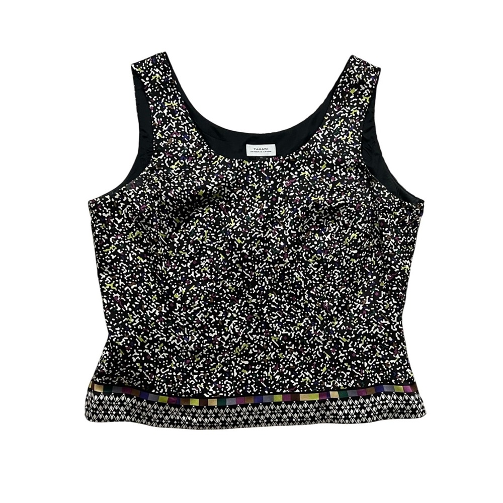 Tahari Womens 14 Abstract Confetti Print Sleeveless Shell Top